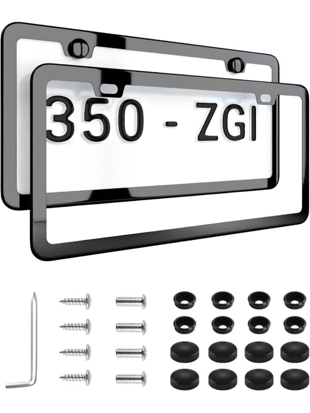 Sleek Black Chrome License Plate Frame - Durable Stainless Steel, 2 Pack